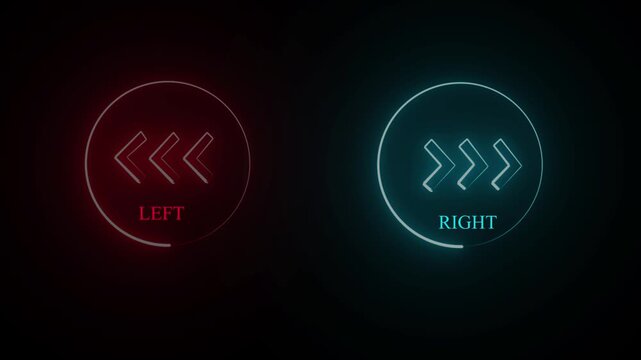 Neon Glowing Circular Left and Right Arrow Animation on Dark Background
