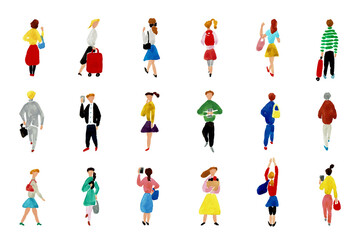 手描き水彩イラスト　さまざまなシチュエーションの人物