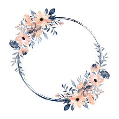 Elegant Pink and Blue Watercolor Floral Wreath Frame