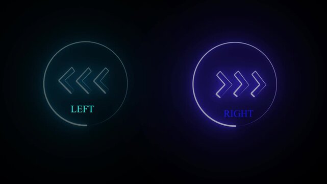 Neon Glowing Circular Left and Right Arrow Animation on Dark Background