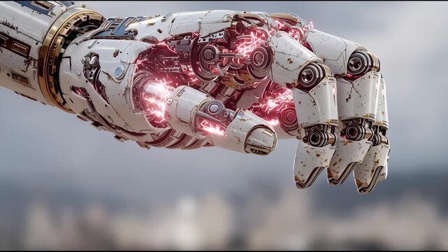 Robot Hand with Glowing Red Lights.