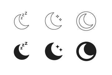 Moon and stars icons set. Night and sleep vector icons.