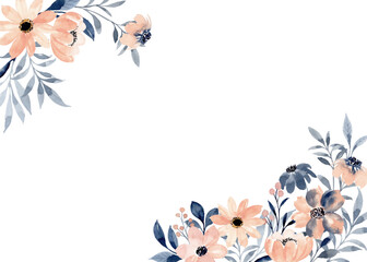 Watercolor Floral Corner Frame with Soft Pink and Blue Flowers
