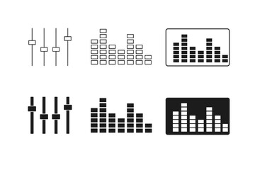 Obraz premium Audio equalizer and slider icons set. Sound level meter vector graphics.