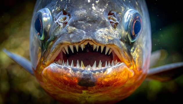 Close-up of piranha fish face.