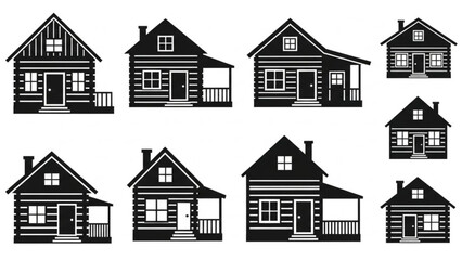 Fototapeta premium Collection of various black and white house silhouettes