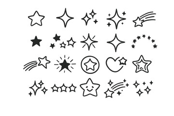 Fototapeta premium Collection of hand-drawn star icons on a yellow gradient background