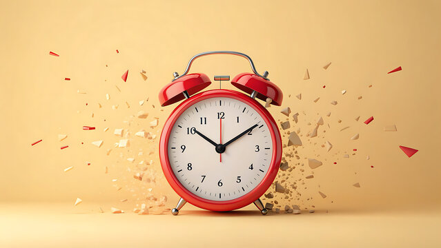 Red alarm clock shattering, representing time running out and a sense of urgency