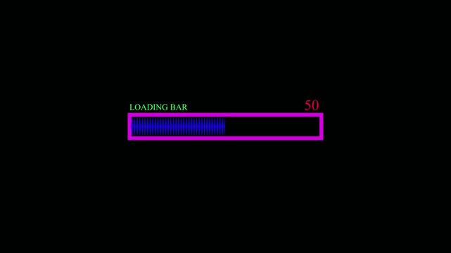 Loading bar animation from 0 to 100 percent on black background