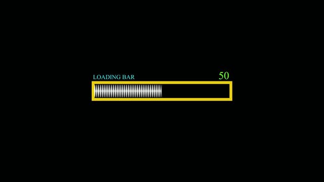 Loading bar animation from 0 to 100 percent on black background
