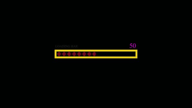 Loading progress bar animation from 0 to 100 on black background