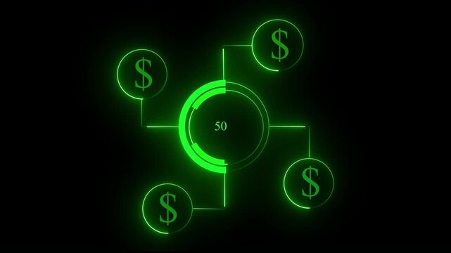Futuristic digital dollar cash investment icon animation with transparent background