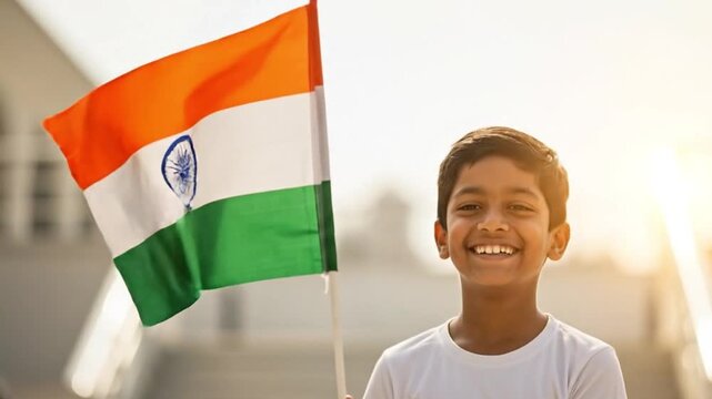Republic Day . Indian Independence Day
, smiling boy holding indian flag
