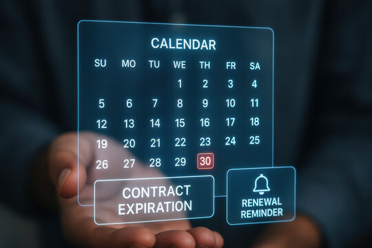 Contract renewal reminder calendar urgent holographic calendar contract expiration date with renewal alert and deadline notification