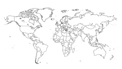 World Map Outline Minimal Line Drawing. © IIN