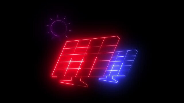 Renewable solar power panel and electric energy storage animation