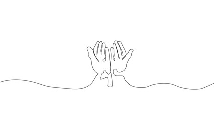 Continuous one line open praying hands illustration, Islamic prayer and Ramadan spiritual devotion concept, minimalist linear vector design