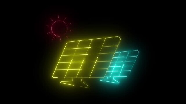 Renewable solar power panel and electric energy storage animation
