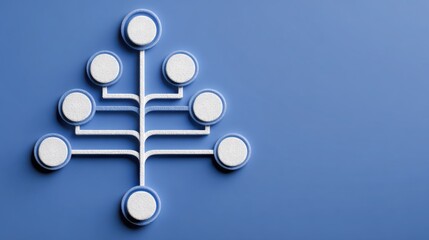 Modern technology organizational chart with connected circular nodes representing hierarchical structure innovation and digital network concept on blue background