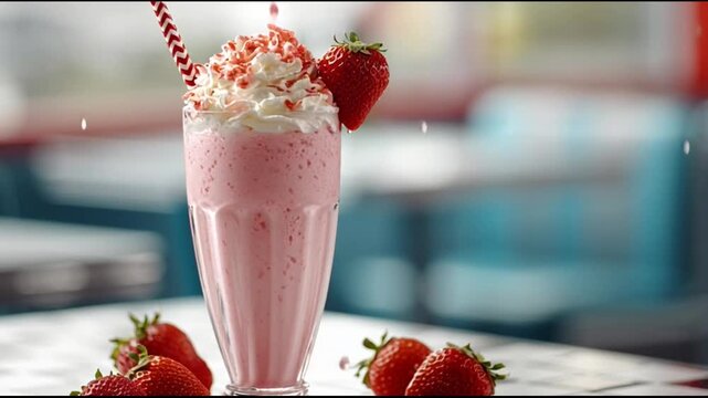 Strawberry Milkshake With Whipped Cream Retro Diner
