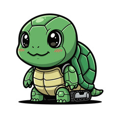 Obraz premium Cute Cartoon Baby Turtle with Big Eyes and Mechanical Legs.
