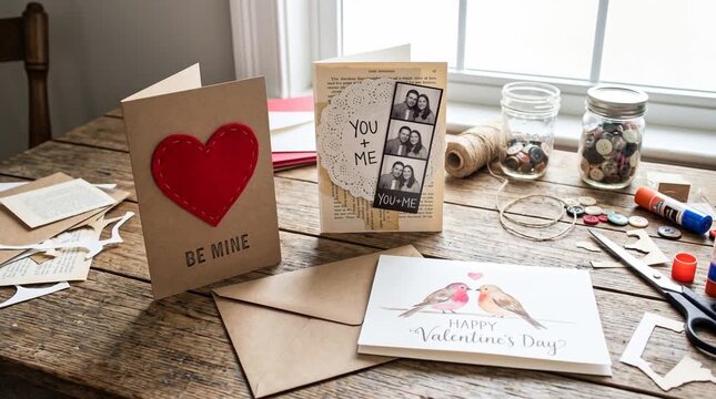 Handmade Valentine's Day Cards with Personalized Photo and Love Bird Illustrations