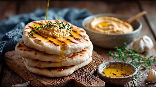 Pita Bread With Hummus And Olive Oil