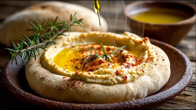 Pita Bread With Hummus And Olive Oil