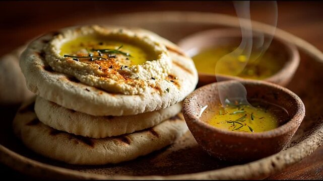 Pita Bread With Hummus And Olive Oil