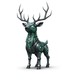Obraz premium Futuristic Cybernetic Deer with Glowing Green Circuits.