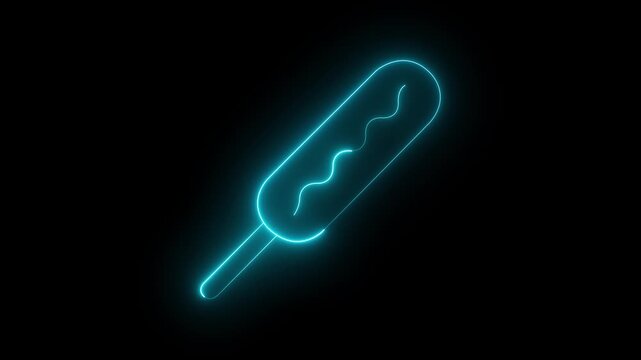 neon Corn dog icon isolated on black background. corn dog icon animation. Traditional American fast food. 4k video animation.