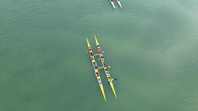Aerial Drone View of Kayakers Paddling on the Bay of Somme, Le Crotoy, France