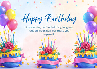 Colorful Birthday Invitation Card Design with Balloons and Confetti