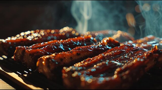 Bbq Ribs Glazed With Honey Sauce Smoke