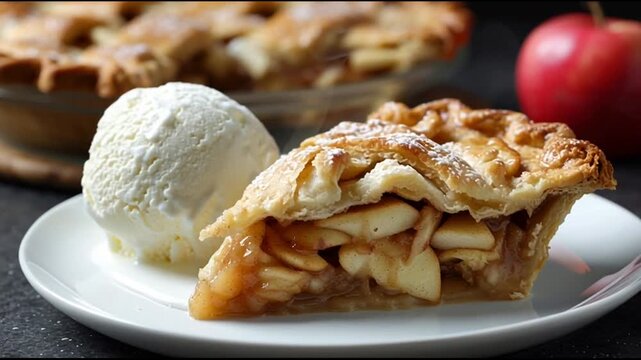 Apple Pie Slice With Vanilla Ice Cream
