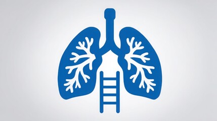 Obraz premium Illustration of human lungs with bronchial tree and alveoli structure in a simplified blue graphic style, representing respiratory system health and anatomy