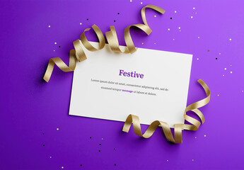 Festive Mockup Card With Gold Curlie Bow