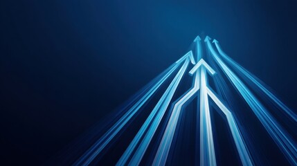 Abstract Blue Arrows Representing Growth and Progress in a Modern Digital Landscape with Vibrant Light Trails and Dynamic Flowing Motion