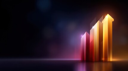 Abstract representation of business growth with colorful upward arrows on a dark background signifying success and progress in financial markets