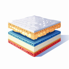 Layered Mattress Cutaway Showing Comfort Foam Support Base and Breathable Top Fabric in White and Blue Tones with Subtle Shadows