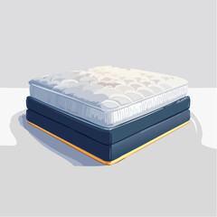 Plush Mattress with Two Layers Featuring a White Puffy Top and a Dark Blue Base with a Yellow Trim Against a Neutral Gray Background and Soft Shadows