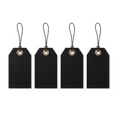 Four black tags with loops isolated on white background