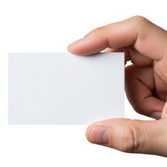 Hand holding blank business card isolated on white background