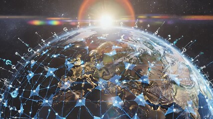 Global Network Connectivity Technology Digital Earth Data Communication - Powered by Adobe