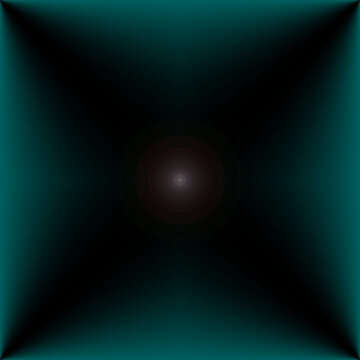 Teal-centered X-shape with dark corners and circular glow, radiating depth and symmetry