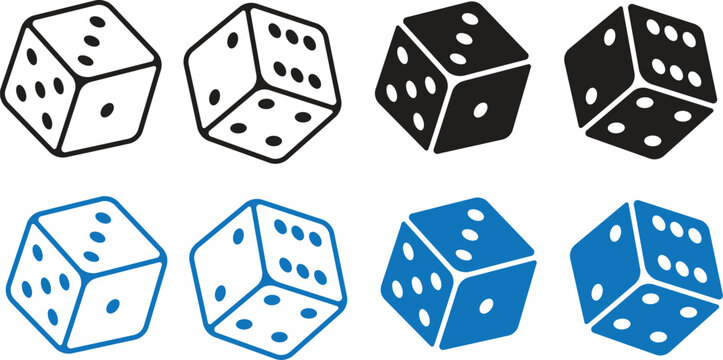 Dice icon set with all six faces in black color in outline style. Ludo game dice symbols in outline style. Set of six sides of a dice icon in black color isolated on a white background
