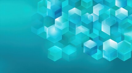 Abstract geometric background with translucent hexagons in shades of blue and turquoise creating a modern and vibrant digital feel, ideal for tech and design projects.