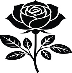 Obraz premium Elegant black rose silhouette with leaves