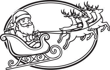 Naklejka premium Santa Claus Sleigh Silhouette with Flying Reindeer