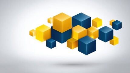 Colorful geometric cubes in yellow and blue floating against a textured background with soft shadows illustrating modern design concepts and creativity